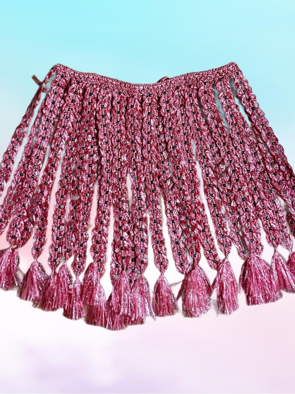Handmade • Waist: 40-60” (Adjustable) • Pink Plastic Crochet W/ Black Bead Skirt - Picture 2 of 15